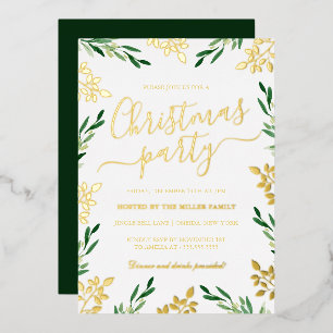 Invitation En Aluminium Fête de Noël Green Gold Leaf