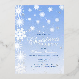 Invitation En Aluminium Fête de Noël moderne flocon de neige bleu hiver