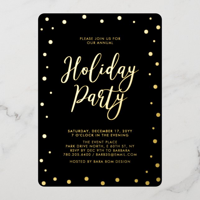 Invitation En Aluminium Fête de Noël moderne Gold & Black (Recto)