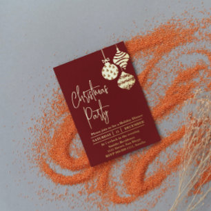 Invitation En Aluminium Fête de Noël Or Rouge