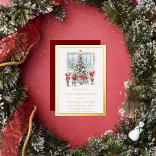 Invitation En Aluminium Fête de Noël pour enfants et arbres Gold Foil