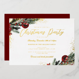 Invitation En Aluminium Fête de Noël Red Gold Sparkle