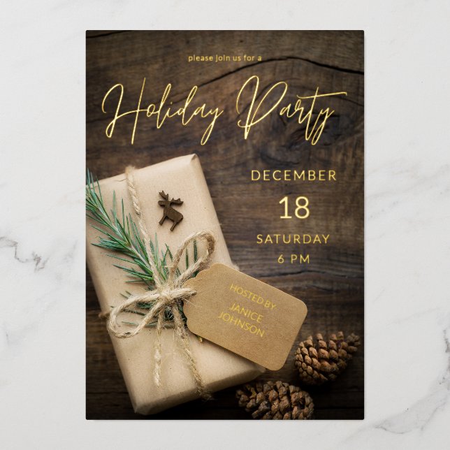 Invitation En Aluminium Fête de Noël Renne & Cadeau  (Recto)