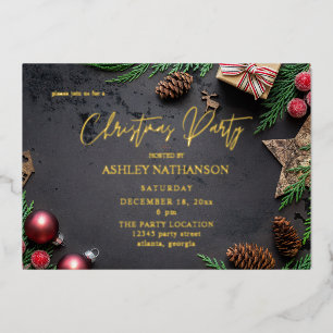 Invitation En Aluminium Fête de Noël rustique Renne & Pin