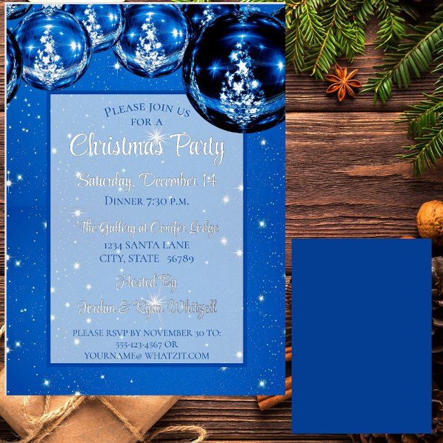Invitation En Aluminium Fête de Noël tendance Sparkle Blue Ornamentes (Créateur téléchargé)