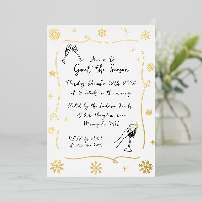 Invitation En Aluminium Fête de Noël Whimsical Cocktail d'hiver (Debout devant)