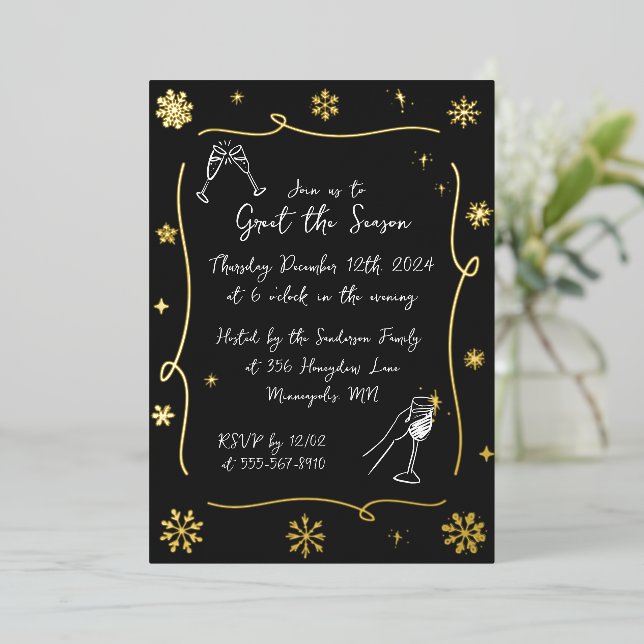 Invitation En Aluminium Fête de Noël Whimsical Cocktail d'hiver (Debout devant)