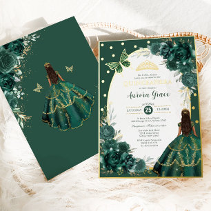 Invitation En Aluminium Fête de Quinceanera Princesse Papillon Vert Émerau