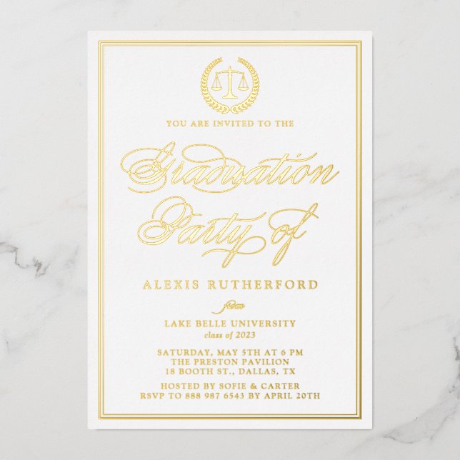Invitation En Aluminium Fête de remise de diplômes de droit en écriture él (Recto)