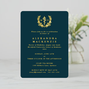 Invitation En Aluminium Fête de remise de diplômes Teal MD Asclépius+Couro