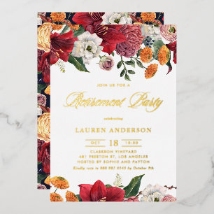 Invitation En Aluminium Fête de retraite Amaryllis botanique et chrysanthè