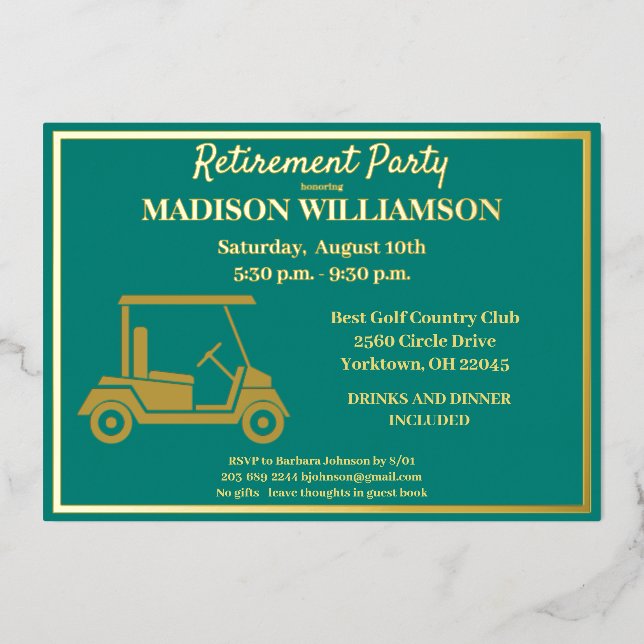 Invitation En Aluminium Fête de retraite Golf Real Gold  (Recto)