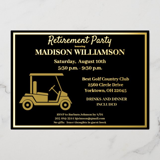 Invitation En Aluminium Fête de Retraite Golf Real Gold (Recto)