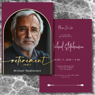 Invitation En Aluminium Fête de retraite moderne minimaliste bordeaux