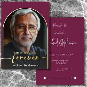 Invitation En Aluminium Fête de retraite moderne minimaliste bordeaux