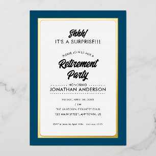 Invitation En Aluminium Fête de retraite surprise simple or