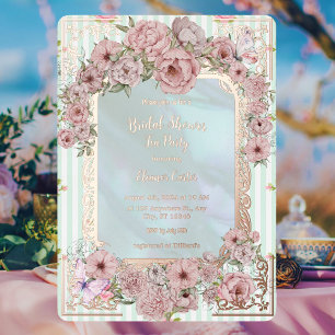 Invitation En Aluminium Fête de thé de mariage Vintage Aqua Peony