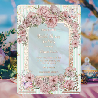 Invitation En Aluminium Fête de thé de mariage Vintage Aqua Peony