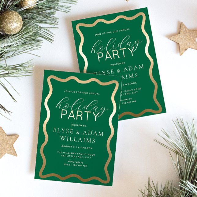 Invitation En Aluminium Fête de vacances Wave Green (Holiday Party Green Gold Foil Invitation )