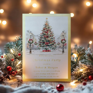 Invitation En Aluminium Fête d'entreprise de Noël Bordure Dorée Festive