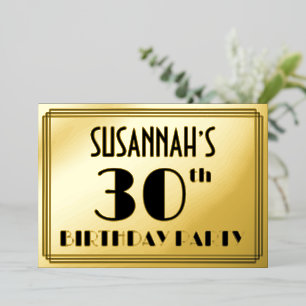 Invitation En Aluminium Fête des 30 ans — Style Art Déco « 30 » + Nom