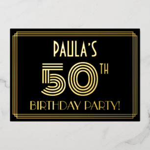 Invitation En Aluminium Fête des 50 ans — Style Art Déco “50” + Nom