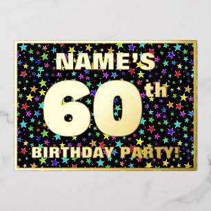 Invitation En Aluminium Fête des 60 ans — motif d'étoiles coloré et amusan