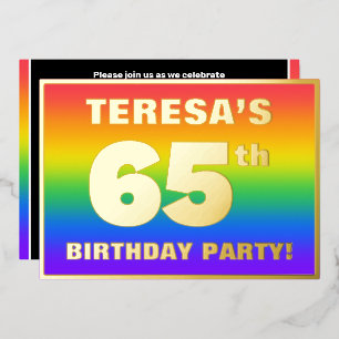 Invitation En Aluminium Fête des 65 ans : motif arc-en-ciel coloré et amus