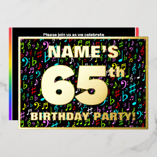 Invitation En Aluminium Fête des 65 ans — Symboles musicaux colorés et amu