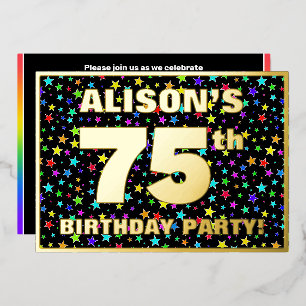 Invitation En Aluminium Fête des 75 ans — motif d'étoiles amusant et color