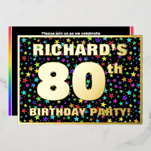 Invitation En Aluminium Fête des 80 ans — motif d'étoiles coloré et amusan