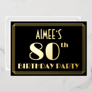 Invitation En Aluminium Fête des 80 ans : Style Art Déco “80”, avec nom