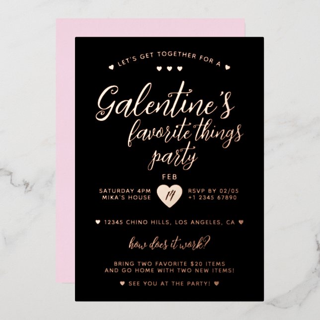 Invitation En Aluminium Fête des choses préférées de Galentine élégante  (Recto/Verso)