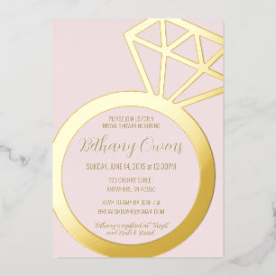 Invitation En Aluminium Fête des mariées à anneaux rose et or, Mariage