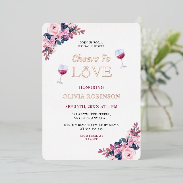 Invitation En Aluminium Fête des mariées à thème pour les vins floraux (Debout devant)