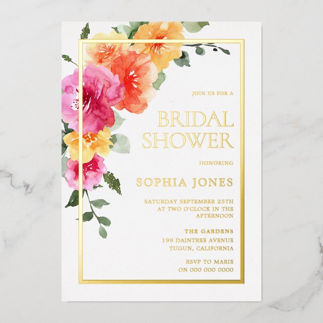Invitation En Aluminium Fête des mariées d'aquarelle fleurie couleur gras  (Recto)