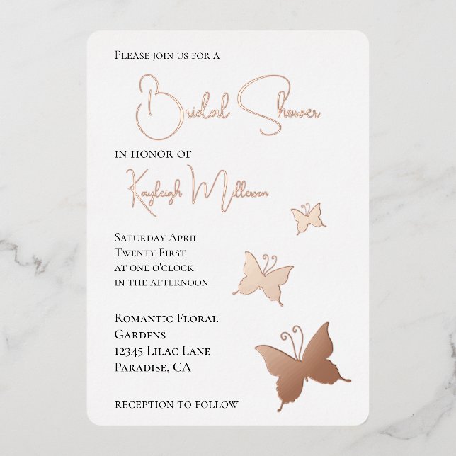 Invitation En Aluminium Fête des mariées des papillons (Recto)