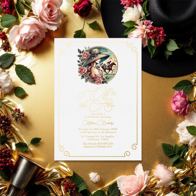 Invitation En Aluminium Fête des mariées inspirée par le derby ("Off to the Altar" Derby-Inspired Bridal Shower Foil Invitation)
