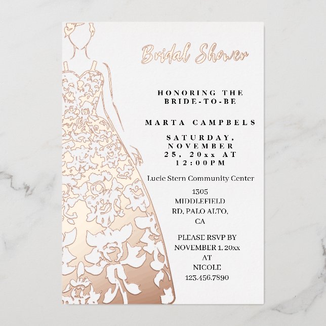 Invitation En Aluminium Fête des mariées Mariage rose Gold Foil (Recto)