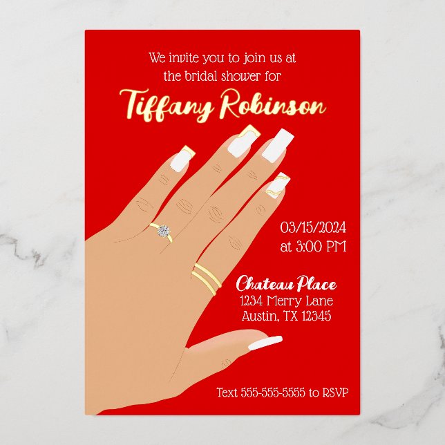 Invitation En Aluminium Fête des mariées montrant anneau réel (Recto)