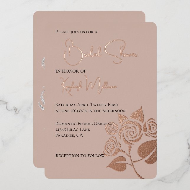 Invitation En Aluminium Fête des mariées Rose de diamants de couleur crème (Recto/Verso)