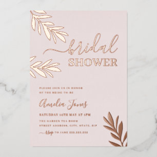 Invitation En Aluminium Fête des mariées rose Gold Boho Leaf