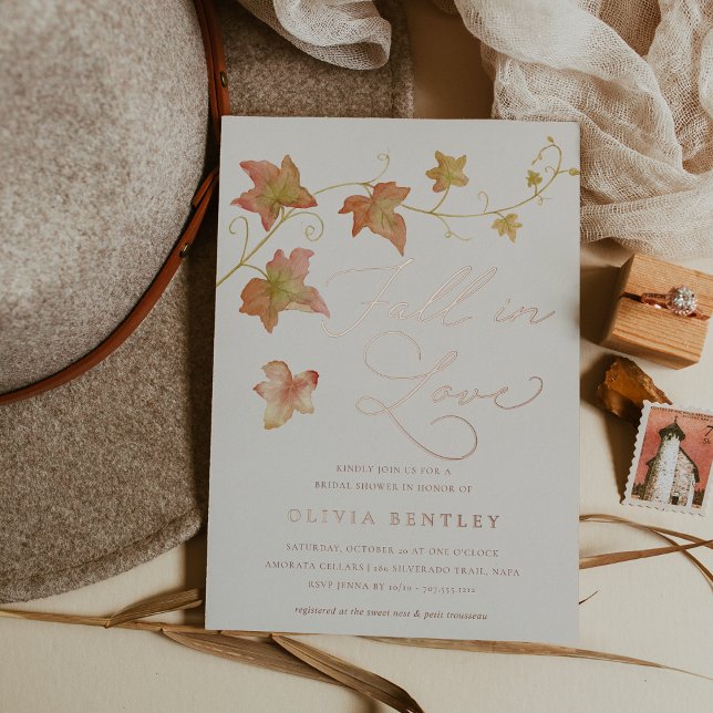 Invitation En Aluminium Fête des mariées rose Gold "Fall in Love" (Créateur téléchargé)