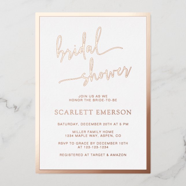Invitation En Aluminium Fête des mariées rose Gold Script (Recto)