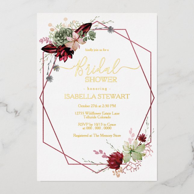 Invitation En Aluminium Fête des mariées Rustique Bourgogne d'aquarelle (Recto)