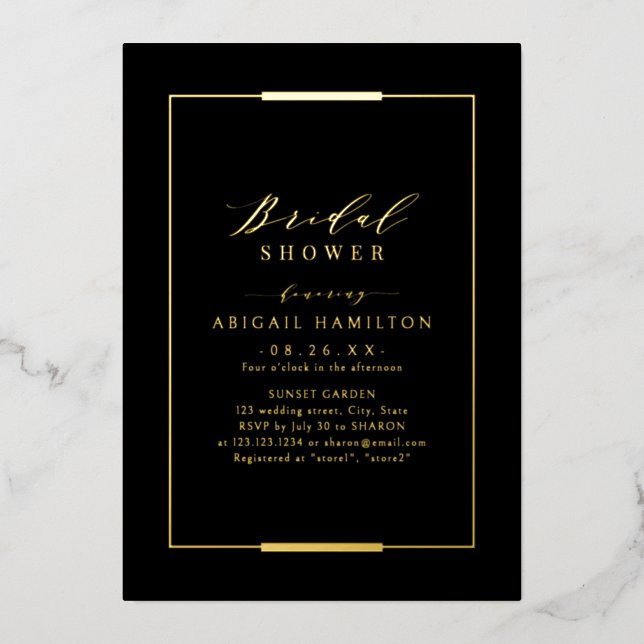 Invitation En Aluminium Fête des mariées simple encadrée Elegance Black Go (Recto)