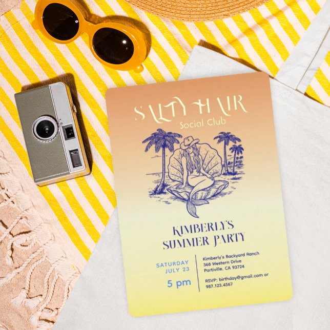 Invitation En Aluminium Fête d'été de la chouette de sirène côtière or (Créateur téléchargé)