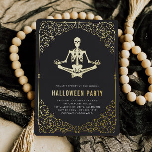 Invitation En Aluminium Fête d'Halloween au squelette doré