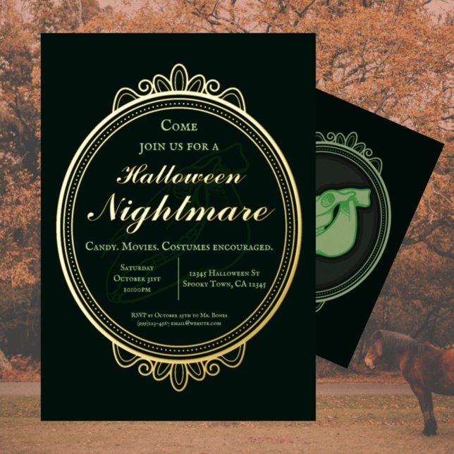 Invitation En Aluminium Fête d'Halloween cauchemardesque verte victorienne (Créateur téléchargé)