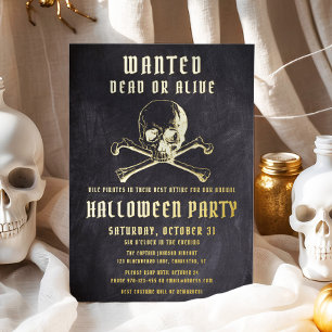 Invitation En Aluminium Fête d'Halloween Crâne de Pirate Noir & Os